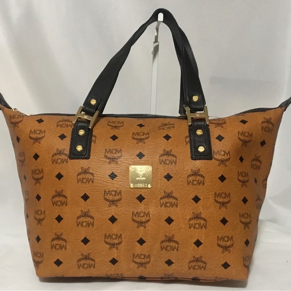 Authentic MCM Women's Tan and Black Tote Bag